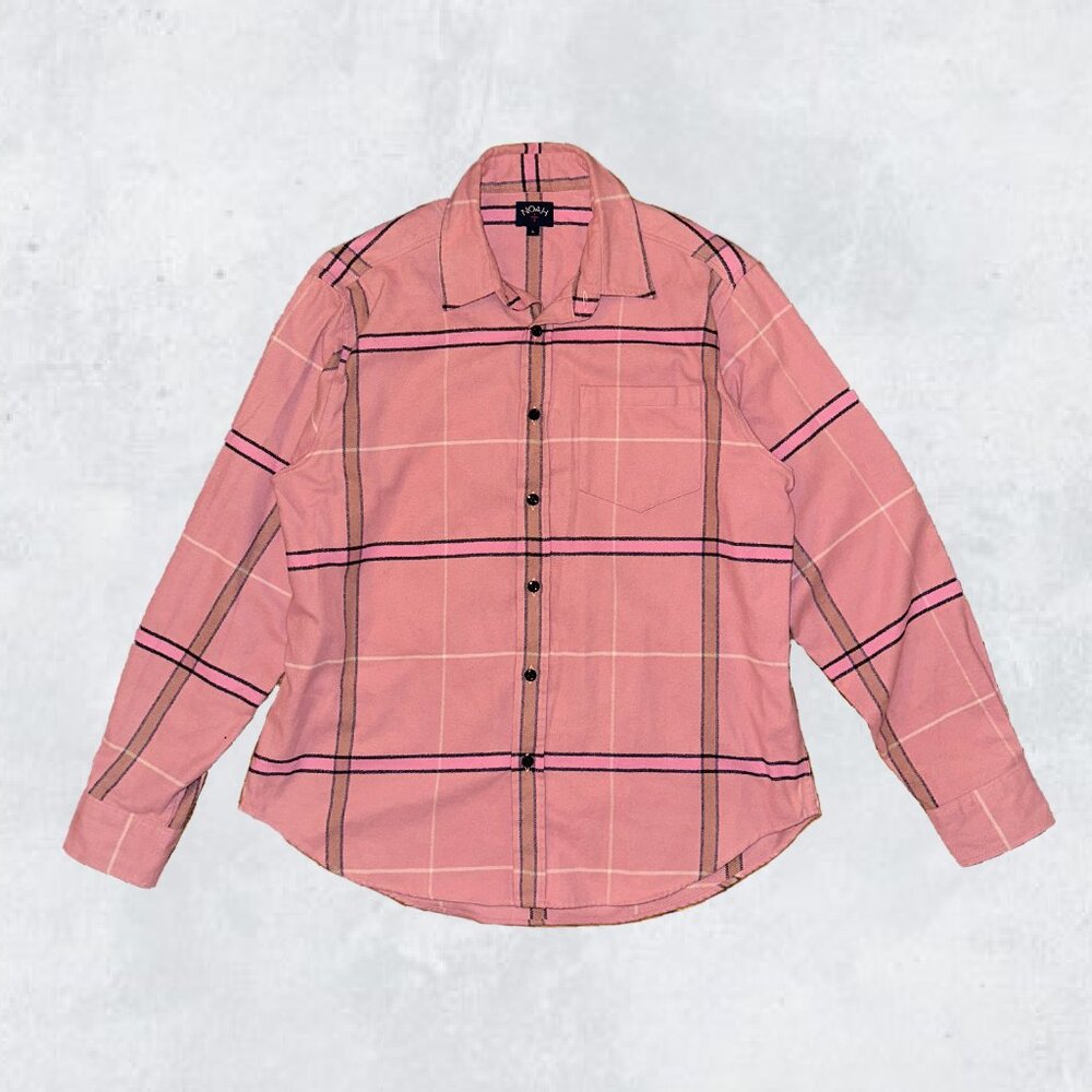 Noah NYC Men’s Heavyweight 100% Cotton Pink Plaid Flannel Shirt Size Large